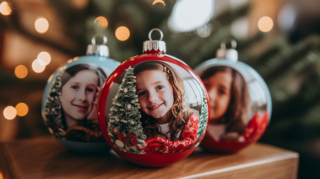 Row of Christmas Ornaments on Shelfの素材
