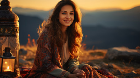 Woman With Long Dark Hair Wearing a Floral Dressの素材