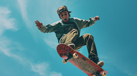 Man Riding Skateboard Up Rampの素材