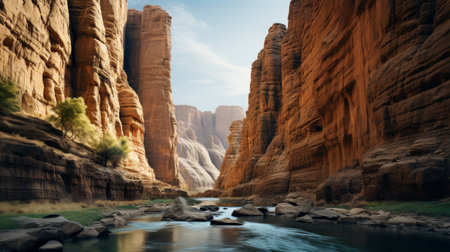 River Flowing Through Narrow Canyon With Rocksの素材