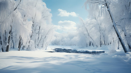 River Flowing Through Snow Covered Forestの素材