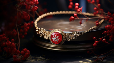 Close Up of a Red and Gold Braceletの素材