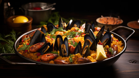 A Pan of Paella With Shrimp and Musselsの素材