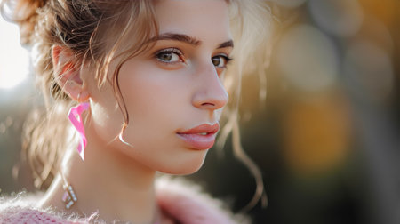 Woman With Pink Ribbon on Noseの素材