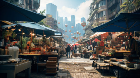 Umbrellas Filling a City Streetの素材