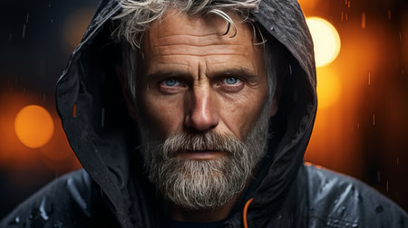 Man With Grey Hair and Beard in Black Jacketの素材