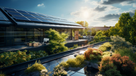 House With Solar Panel on Roofの素材