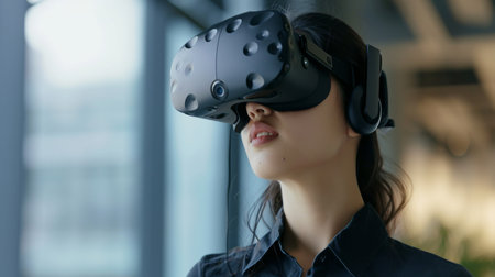 Woman Wearing Virtual Reality Headsetの素材