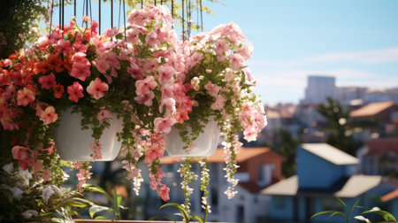 Wooden Planter With Pink and White Flowersの素材