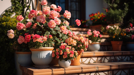 A Row of Potted Plants on a Sidewalkの素材