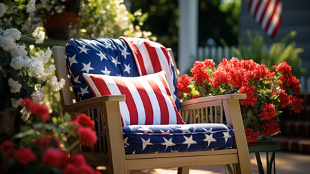 Rocking Chair Next to Flowers and Flagの素材