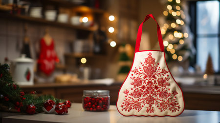 Red Christmas Aprons on Counterの素材