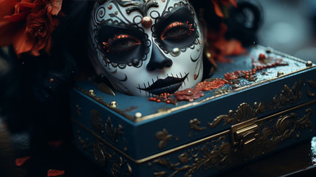 Close Up of a Box With a Mask on Itの素材