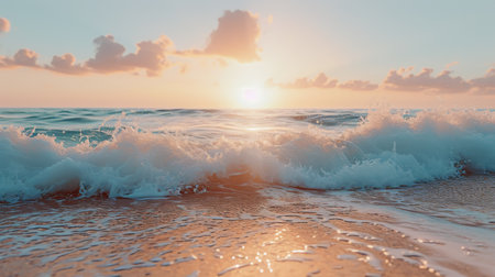 Sun Setting Over Ocean Wavesの素材