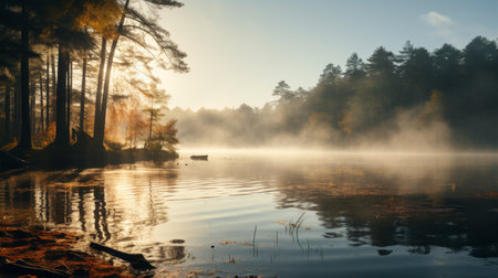 The Sun Sets Over a Lake With Reedsの素材