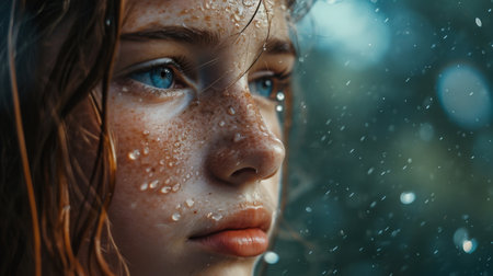 Close-Up of a Woman With Freckles on Her Faceの素材