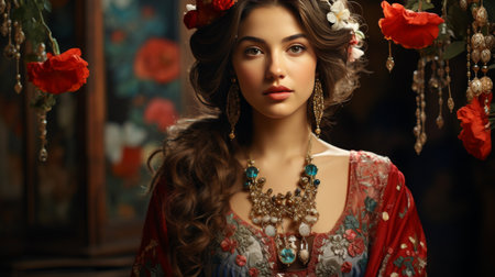 Woman Wearing Necklace and Earringsの素材