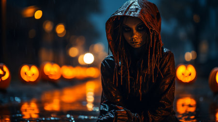 Woman Dressed as Witch Sitting in the Rainの素材