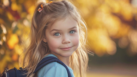 Young Girl With Pigtails and Ponytail Smiles at Cameraの素材