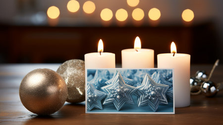 Three Candles With a Snowflake and Christmas Ornamentの素材