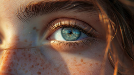 Close-Up Portrait of a Woman With Freckles on Her Faceの素材