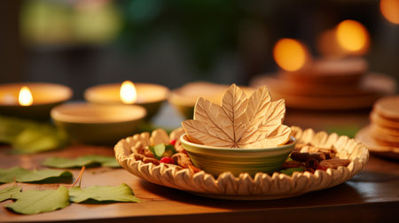 Candle Lit in Leaf Shaped Bowlの素材