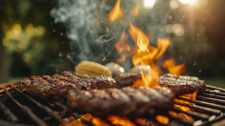 Close Up of Food Cooking on a Grillの素材