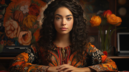 Woman With Flowers in Her Hairの素材