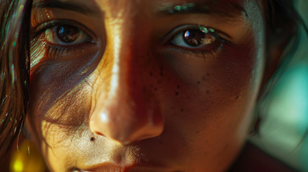 Close Up of Womans Face With Blue Eyesの素材