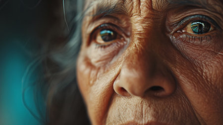 Close Up of Womans Face With Blue Eyesの素材