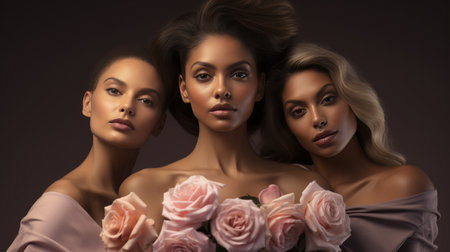 Women in Pink Dresses and Hats Posing for a Pictureの素材