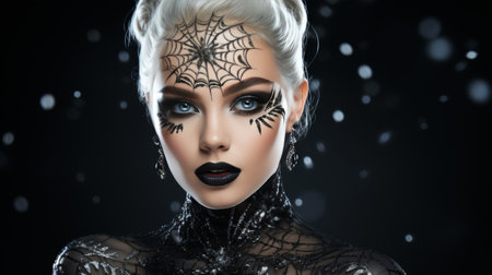 Woman With Spider Web on Her Faceの素材