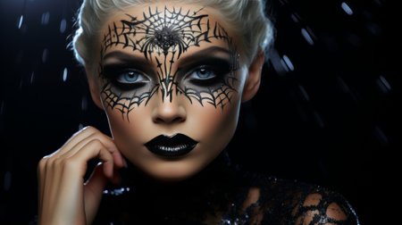 Woman With Spider Web on Her Faceの素材
