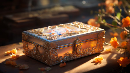 A Decorative Box on a Wooden Tableの素材