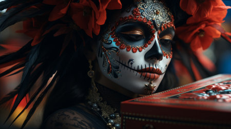 Close Up of a Box With a Mask on Itの素材