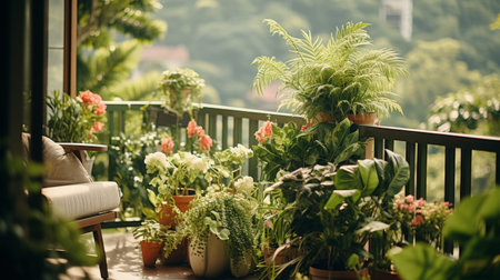 A Balcony Overflowing With Potted Plantsの素材