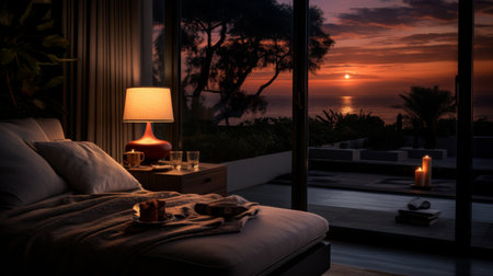 Bed Sitting Next to Window in Bedroomの素材