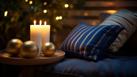 A Lit Candle on a Wooden Tableの素材