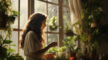 Woman Standing in a Field of Flowersの素材