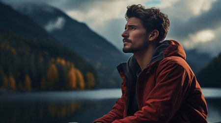 Man in Jacket Sitting on Boatの素材