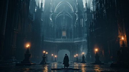 Person Standing in Front of a Magnificent Cathedralの素材