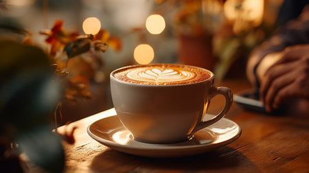 A Cup of Coffee on a Wooden Tableの素材
