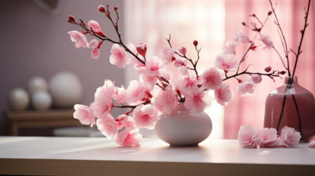 Two White Vases Filled With Pink Flowersの素材
