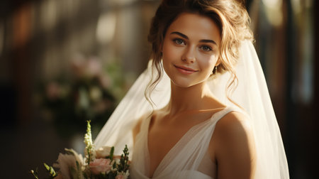 Woman in Wedding Dress With Veilの素材