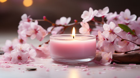 Pink Candle on Wooden Tableの素材