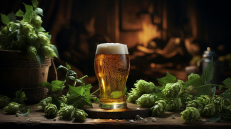 A Glass of Beer on a Tableの素材