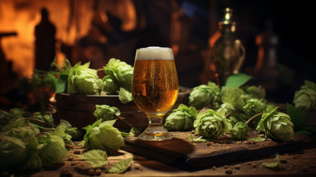 A Glass of Beer on a Tableの素材