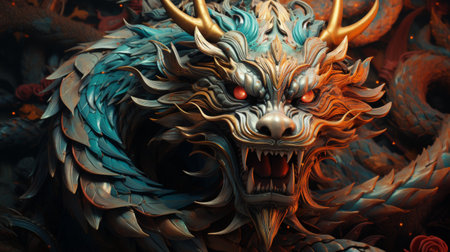 Blue Dragon Holding Lantern in Mouthの素材
