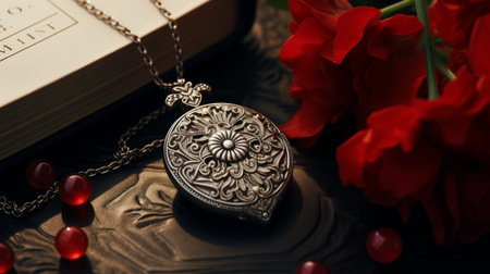 Close Up of a Necklace on a Tableの素材