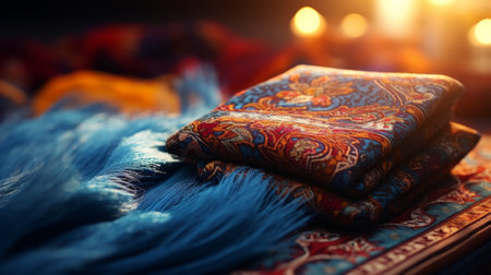 Close-Up of Blanket With Candle in Background.の素材